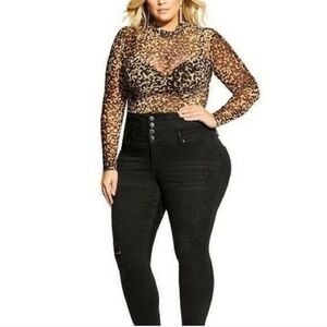 City Chic Animal Print Turtleneck Sheer Bodysuit Cheetah Mock Neck Bodysuit 22